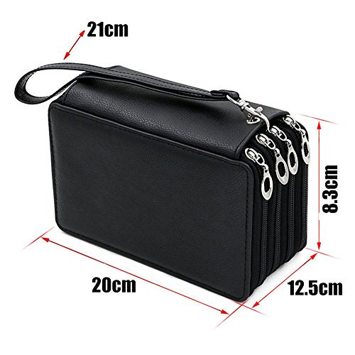 Potloden geval Multilayer 72, Office Supplies Slots PU lederen potloden zak grote capaciteit gekleurde school potlood Organisator (zwart)