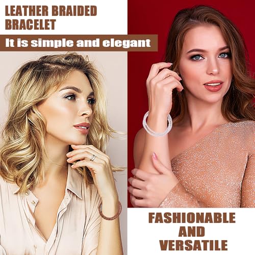 4Pcs Gevlochten lederen armband Dubbele Wrap Gevlochten lederen armband met Legering Gepersonaliseerde Handgemaakte Gevlochten Lederen Armband voor Heren Vrouwen Tiener Jongens Zoon, Klein, Polyurethaan, Nee 3