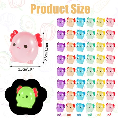 48st Mini Resin Axolotl Miniatuur Figurine, Glow in The Dark Tiny Animal Cijfers Kleine Lichtgevende Charme Ornament voor DIY Craft Garden Landscape Dollhouse Cake Party Decoratie (6 kleuren)