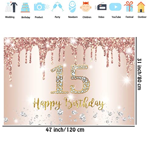 15e verjaardag meisje decoratie Banner Rose Gold stof sign poster, 15e verjaardag achtergrond Banner meisje verjaardag partij decoratie