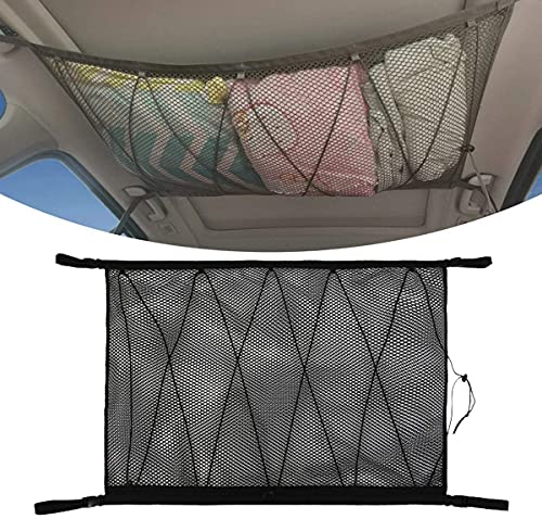 Car Plafond opslag Net SUV Plafond Net Pocket met Upgrade Dubbele Head Zipper - Voorkom Vallende Ontwerp voor Put Quilt, Lichte Items, Diversen (Zwart)