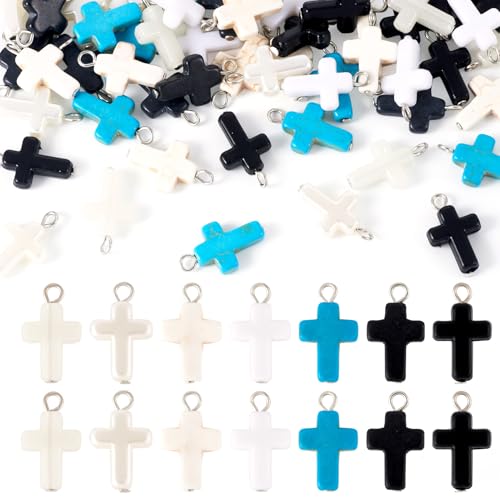 70 Stuks Diverse Kruis Bedels Crucifix Turkoois Hangers Lichtgevende Transparante Parel Acryl Dangle Bedels voor Rozenkrans maken Pasen sieraden DIY oorbellen ketting armband accessoire