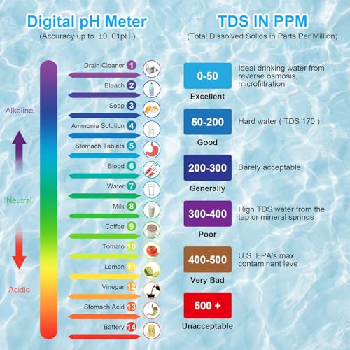 4-in-1 pH-meter, PH/TDS/EC temperatuurmeter met achtergrondverlichting, 0-14 pH Meetbereik ± 0,1 pH Nauwkeurigheid, pH-waarde meetinstrument voor zwembad, Drinkwater, Zwembad, Aquarium 4