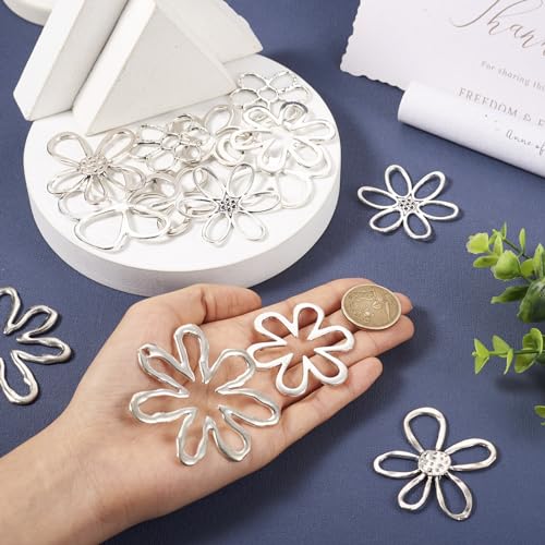 14 st verschillende bloemvorm hangers Hollow Flower Vorm Charms Hollow Flower Frame Hanger voor DIY ketting oorbellen sleutelhanger sieraden maken, Legering Staal, Legering Staal 5