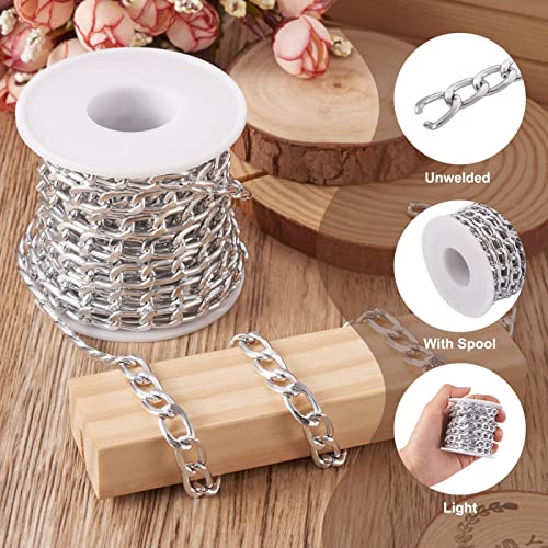 1 Roll Silver Aluminium Curb kettingen 13,5 x 8 x 2mm Oval Flat Curb Ongelaste Links Ketting met Spool voor armbanden Kettingen sieraden maken 3