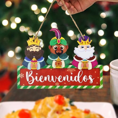 3 x Caetelli Houten kerstdecoratie Lettering Bienvenidos & Feliz Navidad Spaans 5