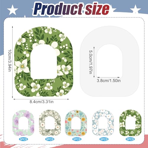 25 st. Zelfklevende Patches voor Omnipod 5, ademend waterdichte Overpatches CGM Sensor Covers Bloemen Afdrukken sensor Patches Stickers Compatibel met Omnipod 5