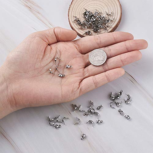 43st/5g Roestvrij stalen kralen Tips Knoppen Knop Cover 8x4mm Metalen Open Clamshell Fold-Over Kralen Tips Mini Calotte eindigt caps voor doe-het-zelf sieraden maken, roestvrij staal kleur 5
