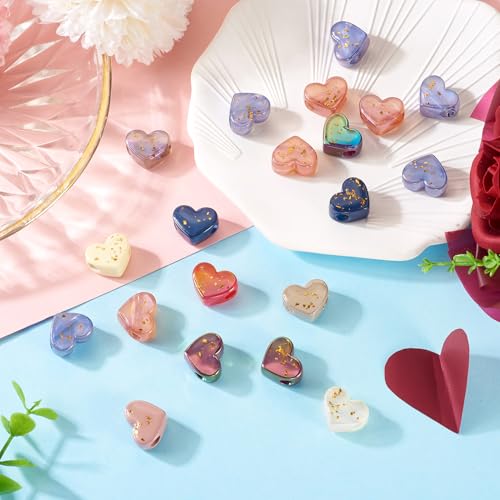 20st Hart Europees Kralen Heart Shape Large Hole Kralen met Gold Foil Opaque Acryl liefde kralen voor DIY armband oorbellen ketting sieraden maken, Willekeurige kleuren 3