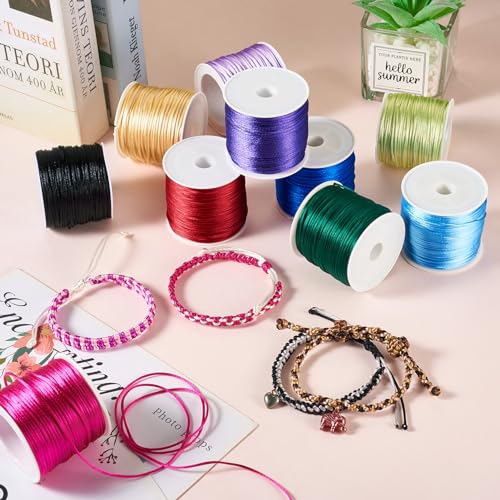 10 Rolls 1mm Rattail Satin Nylon Trim Cord - Silk Kralen String voor Chinese Knoppen, DIY ambachten, Macrame Vriendschap armband en sieraden maken