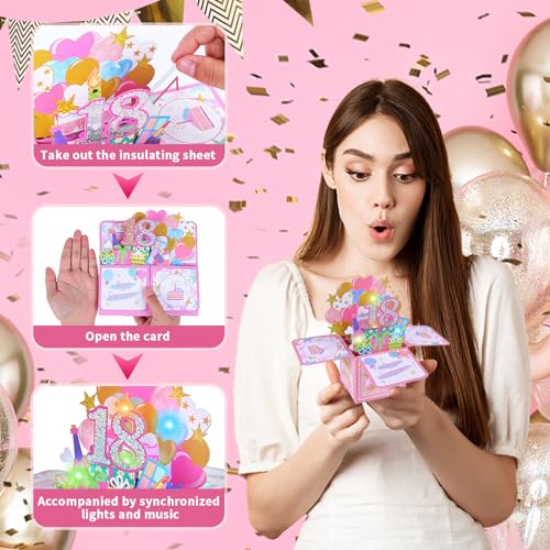 Verjaardagskaart voor vrouwen 18 jaar - 3D Pop Up Muziek Groetenkaart, Gelukkig Verjaardagscadeau, Meisjes, Ideaal voor mama, vriendin, moeder, zus, vriendin, metgezel, familie viering 4