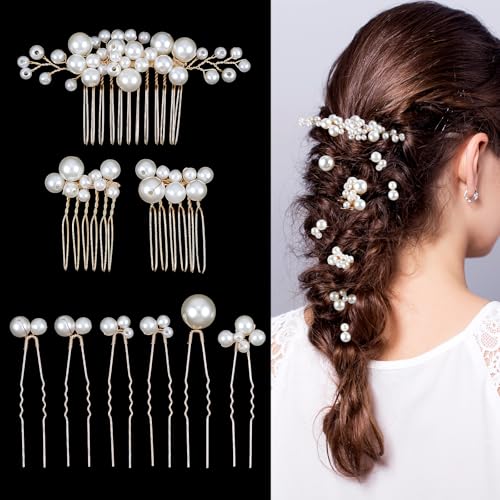 9 stuks U gevormd Haarspelden Parels Haar Accessoires, Bruiloft Haar Pins Set Headdress Bruiloft Goud Bruid Combs Haar Combs Haar Combs voor Up voor Vrouwen Meisjes Bruidsmeisjes