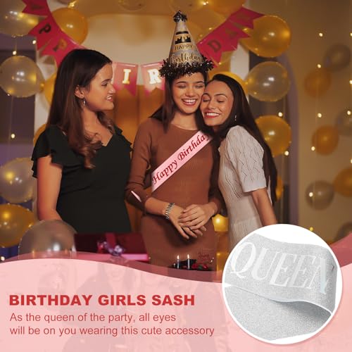 Verjaardag Meisjes Sash, 2 stuks Glitter Verjaardag Sash voor vrouwen Satin Queen Sash party decoraties met veiligheidsspeld voor feestgeschenken gunsten, Silver Fantasy 4