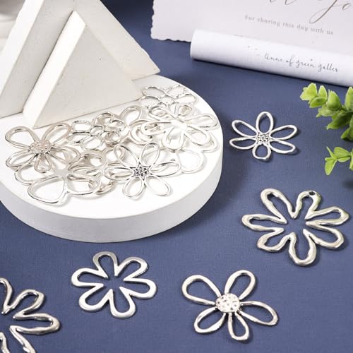 14 st verschillende bloemvorm hangers Hollow Flower Vorm Charms Hollow Flower Frame Hanger voor DIY ketting oorbellen sleutelhanger sieraden maken, Legering Staal, Legering Staal 3