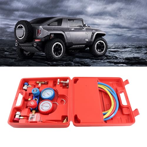 R134a Airconditioning Drukmeter set met Tricolor opladen slangen en adapters, Auto Airconditioning Kit, Refrigerant Manifold voor auto-airconditioning systemen 5