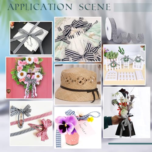 45,72 m lange Gingham linten, 2,5 cm zwart wit geruite linten met tartan patroon, decoratieband voor knutselen, geschenkverpakkingen, haartakten, doe-het-zelf knutselen, verjaardagsfeest 5