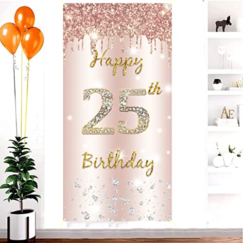 25e verjaardag vrouw decoratie, rozengouden deur decoratie, stof sign deur hangen poster, 25e verjaardag achtergrond Banner Party welkom ondertekenen 3