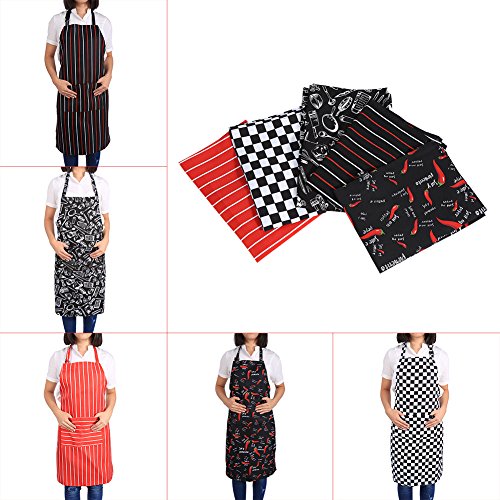 Keukenschorten, verstelbaar waterdicht Cafe Trade Restaurant Chef Schorten Comfortabele jurk voor mannen en vrouwen met zakken, Chili patroon, One Size 5