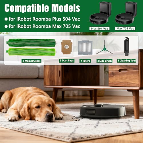 17 stuks accessoires set voor iRobot roomba max 705 vac/Plus 504 Vac Stofzuiger, Vervangingsdelen met 6 stofzakken, 4 filters, 4 zijborstels, 2 hoofdborstels, 1 reinigingsgereedschap