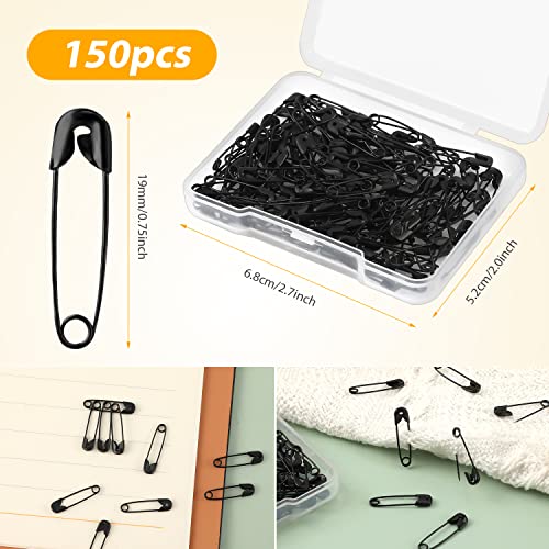 150 st Veiligheidsspelden, 19mm Mini Veiligheidsspelden voor kledingveiligheid Pinmetaal voor kleding Naaien Naaldwerk Sieraden maken (zwart)