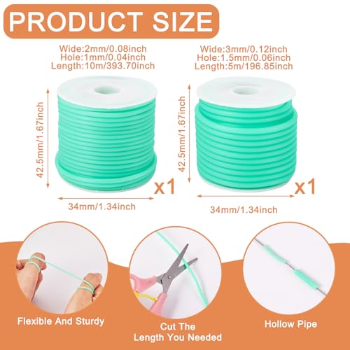 Holle pijp koord, 15 metres, 2 maten, synthetische rubber koord, tubulair touw, verpakt met plastic spool voor armbanden, sleutelhangers, ambachten, Medium Spring Green 3