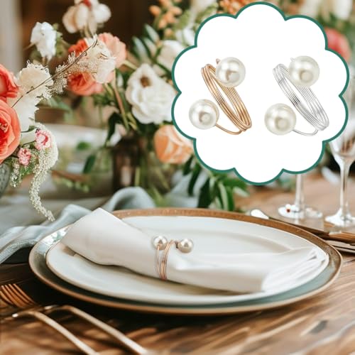 Servetringen, set van 40 stuks, 2 kleuren, kralen, servettenhouders met ronde metalen veer, serviesaccessoires voor bruiloft, verjaardag, familiebijijenkomsten, tafeldecoratie 5