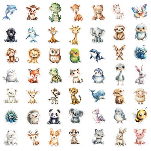 Pak van 50 Stickers voor Dieren, Kinderen, Peel esthetisch, 4-7 cm, School Stickers, Scrapbooking Stickers voor Gift, Boek, Koffer