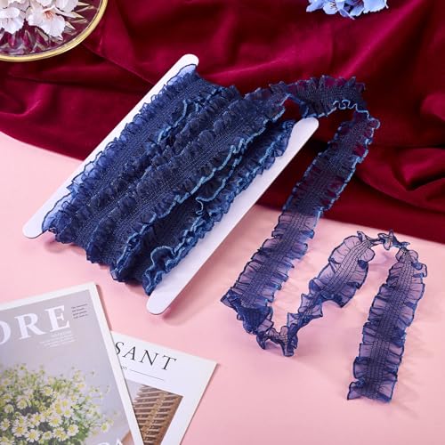 10m Polyester Pleated Lace Trim 33mm Brede Ruched Elastische Stof Lace Ribbon voor Naaiwerk DIY Kostuum Pillowcase Decoraties Bow Making, Navy Blue 3