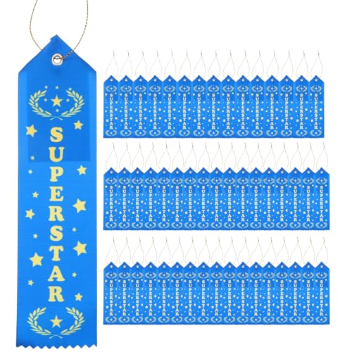 100st Award Ribbons, 20x5cm SUPER STAR Participatie Ribbon Voetbal Medaillons Bulk Winnaar Erkenning Linten voor Competitie Sport Evenementen Blauw