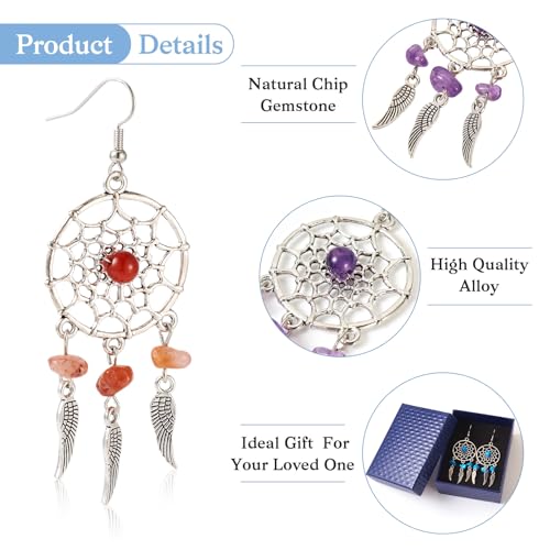Droomcatcher oorbellen antieke Suncatcher Dangle Charms met natuurlijke stenen Chips Legering Wing hangers voor DIY gehaakte oorbellen Bohemia Cowgirl oorbellen, Steen 3