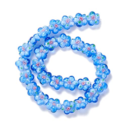 28Scs Bloemen Lampwerk Kralen 5-Piece Kleine Bloemen Lampwerk Glazen kralen voor DIY armband ketting Spacer kralen Handgemaakte sieraden maken (Koninklijk blauw)