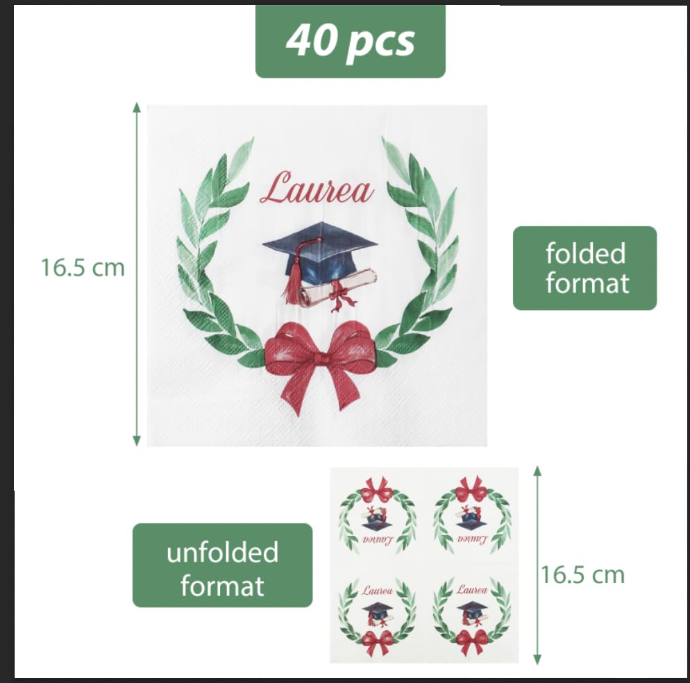 Verpakking met 40 afstuderen Paper Napkins, 33 x 33 cm, Decoratieve Napkins voor afwerking Decoratie, Laurel Krans, Decoratie, Partij, Graduatie, Tafel Gadget