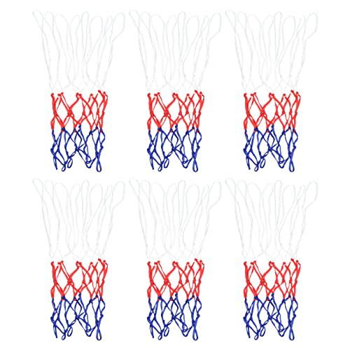8 Loops 12 inch Dia. Mini Basketbal Net Vervanging, 6 Pack PP Basketbal Hoop Net Rim Netten Stevig voor Binnen Outdoor, Wit Rood Blauw