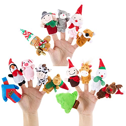 15 stuks Kerstmis Vinger Poppen, Hand Poppen, Snowman, Gemberbrood Speelgoed, pluche dieren, Kleine Gift voor Kerstmis, Verjaardag, Party
