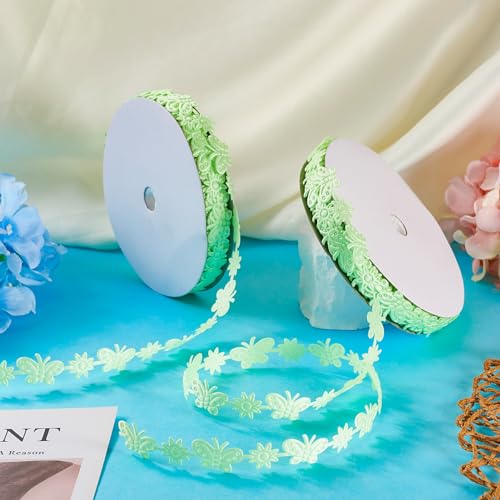 40 Yards Bloem Vlinder Kant Trim Licht Groen Floral Ribbon Applique Geborduurd Naaizetsel voor bruids bruiloft decoratie Craft vrouwen hoed kleding jurk versiering 3