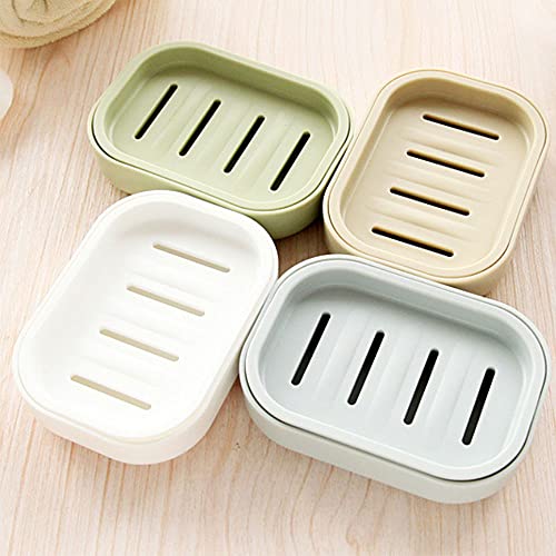 Zeepbakje, groen plastic Dubbele zeephouder doos met afvoer voor badkamer douche en zeep droog houden (Square) 4