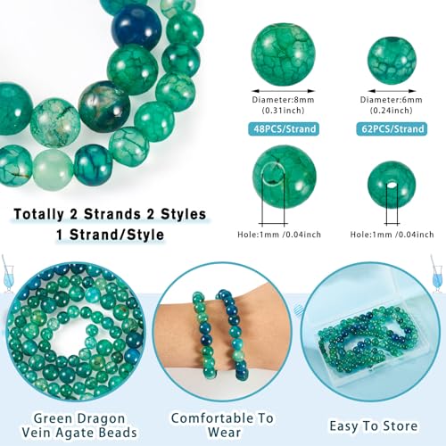 2 Strands Dragon Veins natuurlijke Agaat kralen 6-8mm Groene Edelsteen Losse Losse Spacer Kralen voor DIY armbanden, Kettingen sieraden 5