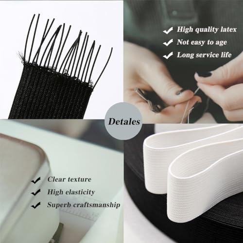 Rubberen band, 20 m, elastische band, 2 cm breed, elastiek wassen, elastische band (20 m / 2 cm zwart) 4