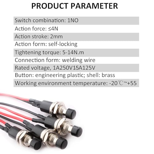 4 st. 7mm Pre-Wired Mini Zelfrem duwschakelaar, AAN/UIT 2 Pin Rond duwknop voor auto, boot, Arduino DIY, AC 250V/1.5A, 125V/3A, Mini duwknop (zwart) 4