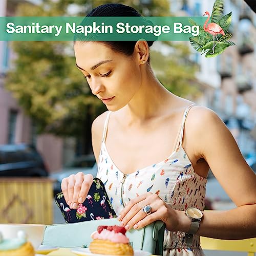Opbergtas voor maandverband, 2 stuks droogbare maandenverbanden met grote capaciteit met rits Eerste menstruaties voor tienermeisjes vrouwen dames -cactus+flamingo