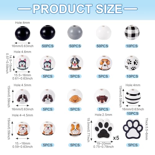 230 st. Honden Hout Europese kralen Mooie honden Husky & Shepherd & Bulldog ronde houten spacer kralen 15mm Hout grote hole kralen voor DIY armband sieraden maken 4