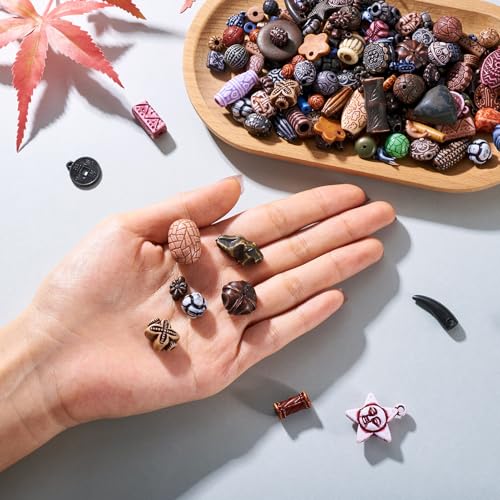 100G Vintage kralen Ovale kolom met bloem patronen acryl spacer kralen Tibetaanse stijlen Opaque Assorted acryl bedels Bulk voor DIY armband sieraden maken 5