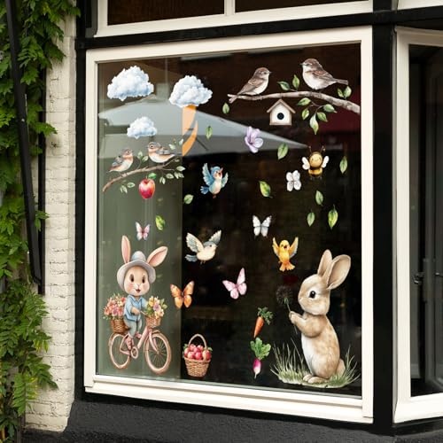 9 Vellen Dieren Window Stickers Dubbelzijdige Window Stickers Forest Animal Window Stickers Deer Mole Fox Panda Konijn voor glazen ramen Deuren Voorjaar Pasen Decor 5