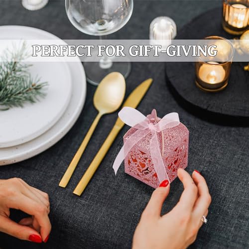 10 stuks 8,15 x 4,97 x 4,97 cm felroze doos voor bruiloftscadeaus mooie prezzie doos gehouden hart bloemen bruidstaart snoep dozijn voor gasten feest pistool dozijn bruiloft 5