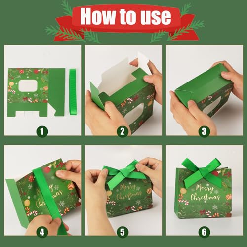 24 geschenkdoosjes voor Kerstmis, van groen en rood papier met strik, Merry Christmas Nieuwjaar, cadeau, bonbonnière, lekkerheid voor Kerstmis, bak (groen + rood) 5
