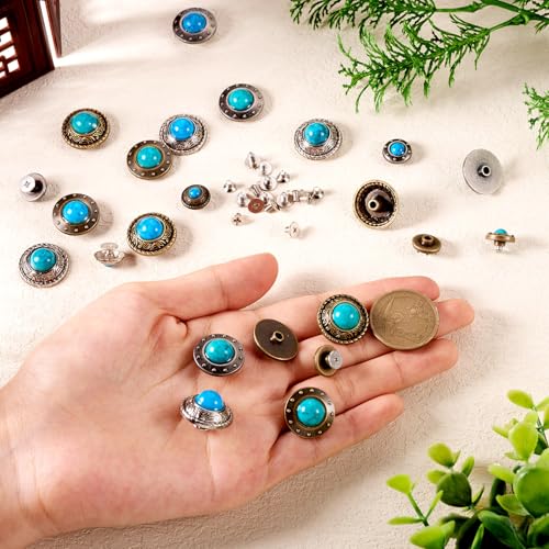 16 Sets Schroef Rivets Lederen Rivets Platte Ronde Knoppen Faux Turquoise Decoratieve Rivets Studs voor Purse handtas Schoenen Lederen Craft Kleding Belt 5
