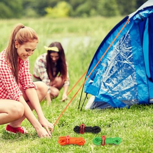 4mm Tent touw, 4Scs 6.5ft Reflectieve Guy Touw koord gebonden touw Paracord Cord Camping Touwen met Rode Aluminium koord Richters voor Camping Wandeltent, Zwart 5