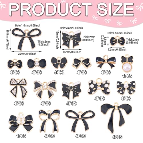 Bowknot Enamel Hangers Zwart/Roze Enamel Legering Bow Dangle Bedels met Rhinestone Bowknot Hangers voor DIY Ketting oorbellen sieraden maken 4
