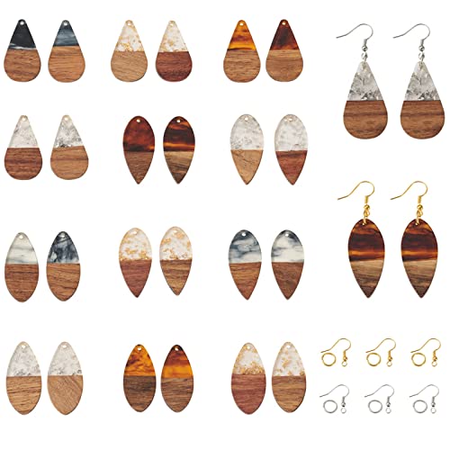 24st Hars Houten oorbellen Bedels voor sieraden het maken van Teardrop Dangle Houten hangers DIY Oorbellen Levert Kits Handgemaakt met 120 st Oorbellen haken & Jump Ring