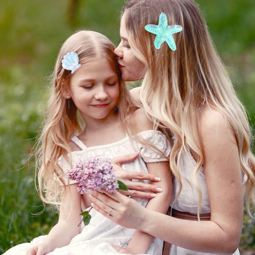 Verpakking van 6 zeesterren Shell Hair Accessoires, Glitter Sequins Hair Clips Headgear, Star Pearl Headwear Hair Clip Accessoires Sequins Hairpins voor vrouwen en meisjes 3